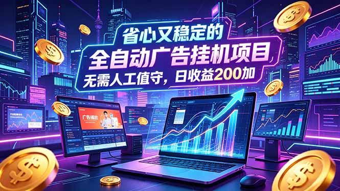 全自动广告挂机项目，全程无需人工值守。稳定创收每日收益200+-资源后花园
