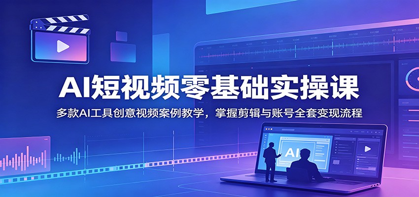 AI短视频零基础实操课：多款AI工具创意视频案例教学，掌握剪辑与账号全套变现流程-资源后花园