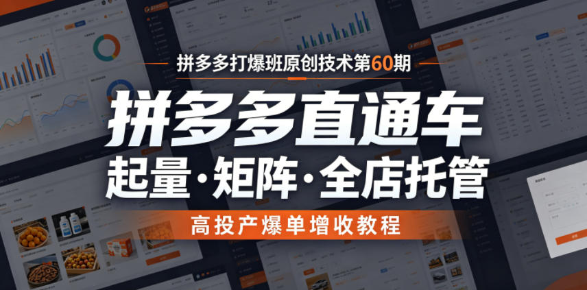拼多多打爆班原创技术第60期，拼多多直通车，起量・矩阵・全店托管，高投产爆单增收教程-资源后花园