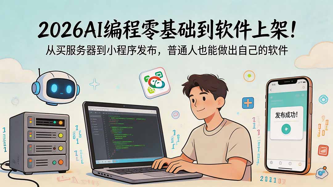 2026AI编程零基础到软件上架！从买服务器到小程序发布，普通人也能做出自己的软件-资源后花园