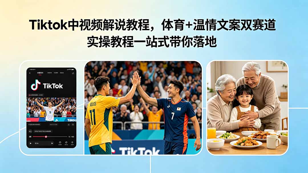 Tiktok中视频解说教程，体育+温情文案双赛道实操教程一站式带你落地-资源后花园