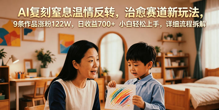 AI复刻窒息温情反转，治愈赛道新玩法，9条作品涨粉122W，日收益700+ 小白轻松上手，详细流程拆解-资源后花园