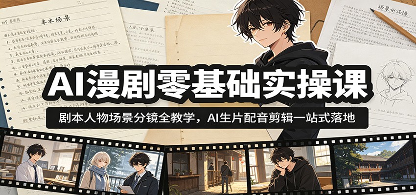 AI漫剧零基础实操课：剧本人物场景分镜全教学，AI生片配音剪辑一站式落地-资源后花园