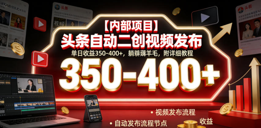 【内部项目】头条自动二创视频发布，单日收益350-400+，躺賺薅羊毛，附详细教程【揭秘】-资源后花园