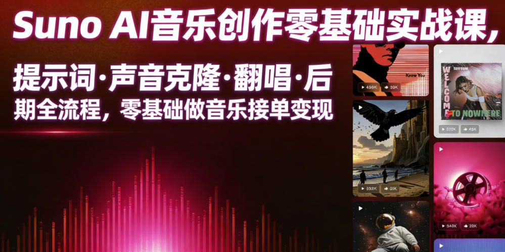 Suno AI音乐创作实战课，提示词・声音克隆・翻唱・后期全流程，零基础做音乐接单变现-资源后花园