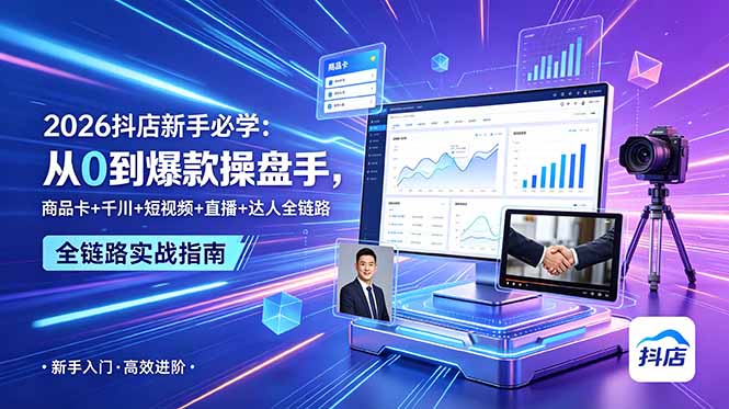 2026抖店新手必学：从0到爆款操盘手，商品卡+千川+短视频+直播+达人全链路-资源后花园