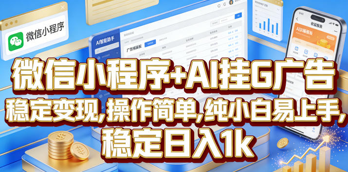微信小程序+AI挂G广告，稳定变现，操作简单，纯小白易上手，稳定日入1k【揭秘】-资源后花园