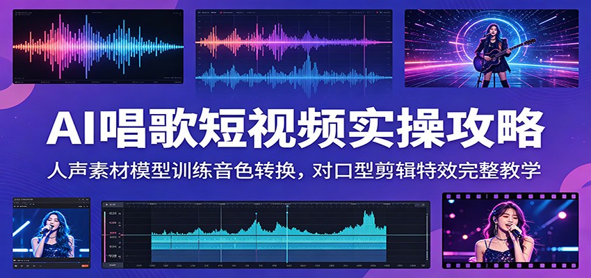 AI唱歌短视频实操攻略：人声素材模型训练音色转换，对口型剪辑特效完整教学-资源后花园