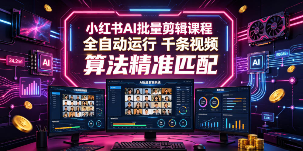 小红书AI批量剪辑课程，24小时全自动运行，解放双手专注运营，千条视频批量处理，小红书算法精准匹配-资源后花园