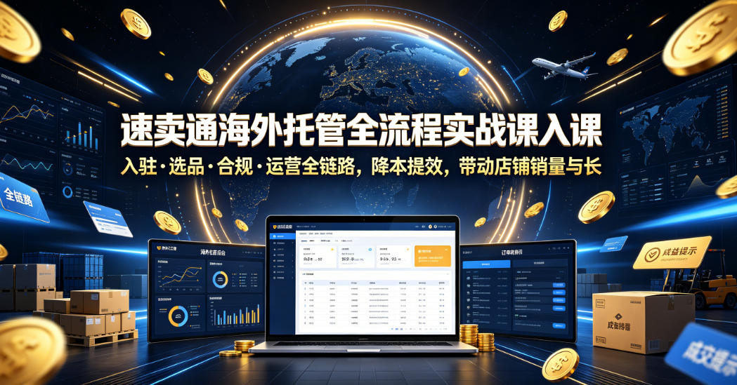 速卖通海外托管全流程实战课入驻・选品・合规・运营全链路，降本提效，带动店铺销量与收益增长-资源后花园