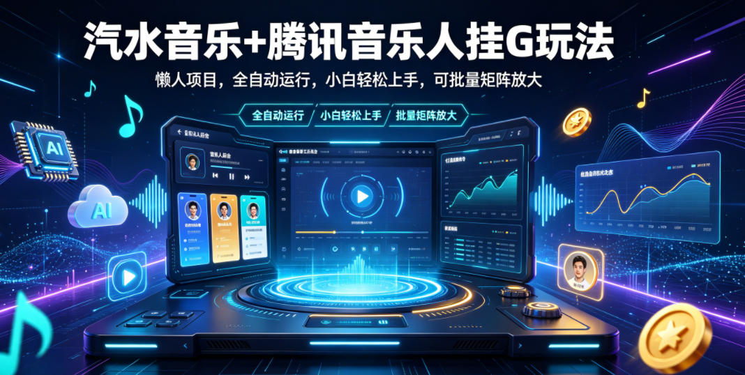 汽水音乐+腾讯音乐人挂G玩法，懒人项目，全自动运行，小白轻松上手，可批量矩阵放大【揭秘】-资源后花园