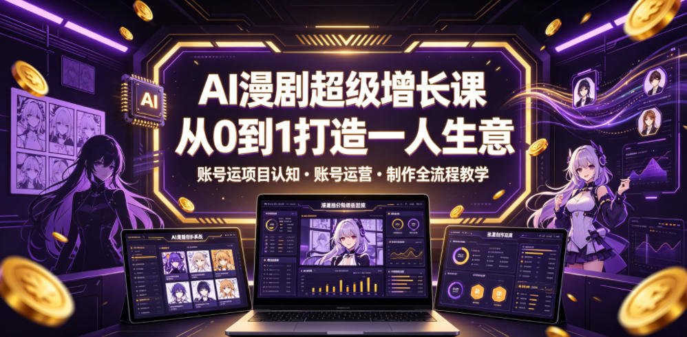 AI漫剧超级增长课，从0到1打造一人生意，项目认知・账号运营・制作全流程教学-资源后花园