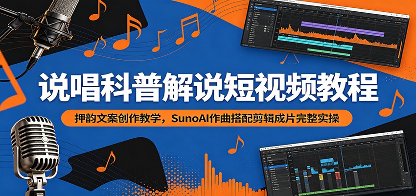说唱科普解说短视频教程：押韵文案创作教学，SunoAI作曲搭配剪辑成片完整实操-资源后花园