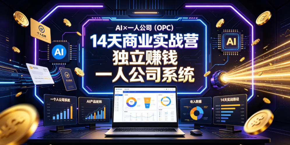 AI×一人公司(OPC)14天商业实战营，用AI帮你搭建一个属于你自己的、能独立賺钱的一人公司系统-资源后花园