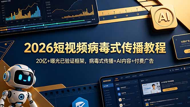 2026短视频病毒式传播教程：20亿+曝光已验证框架，病毒式传播+AI内容+付费广告-资源后花园