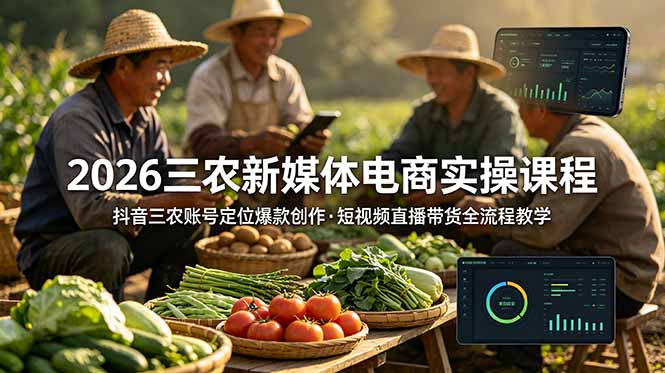2026三农新媒体电商实操课程：抖音三农账号定位爆款创作，短视频直播带货全流程教学-资源后花园