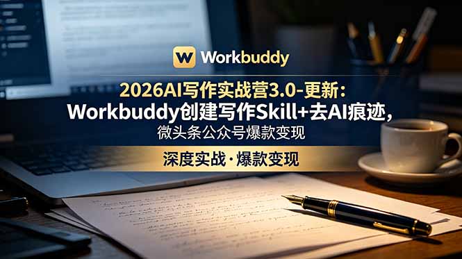 2026AI写作实战营3.0-更新：Workbuddy创建写作Skill+去AI痕迹，微头条公众号爆款变现-资源后花园