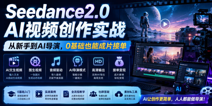 Seedance2.0 AI视频创作实战，从新手到AI导演，0基础也能成片接单变现-资源后花园
