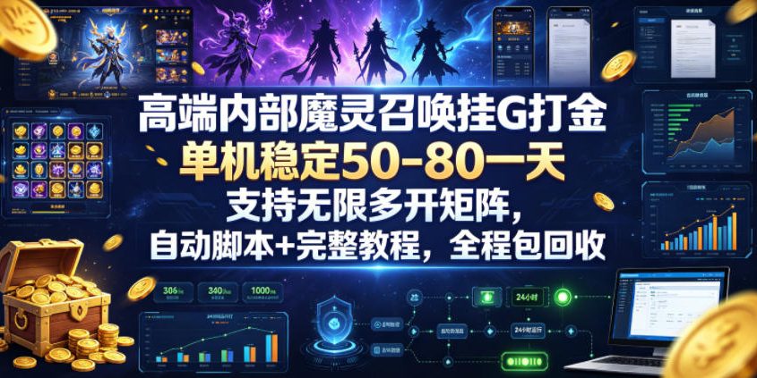 高端内部魔灵召唤挂G打金，单机稳定50-80一天，支持无限多开矩阵，自动脚本+完整教程，全程包回收【揭秘】-资源后花园