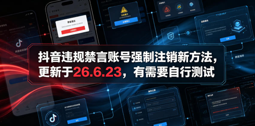 抖音违规禁言账号强制注销新方法，更新于26.6.23，有需要自行测试-资源后花园