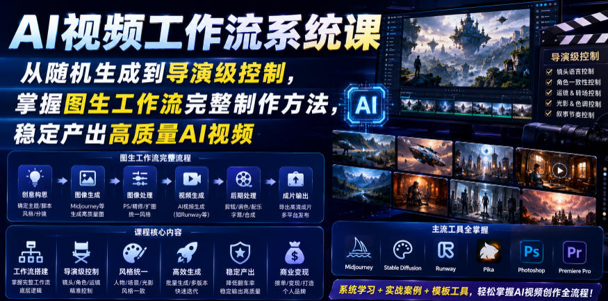 AI视频工作流系统课，从随机生成到导演级控制，掌握图生工作流完整制作方法，稳定产出高质量AI视频-资源后花园
