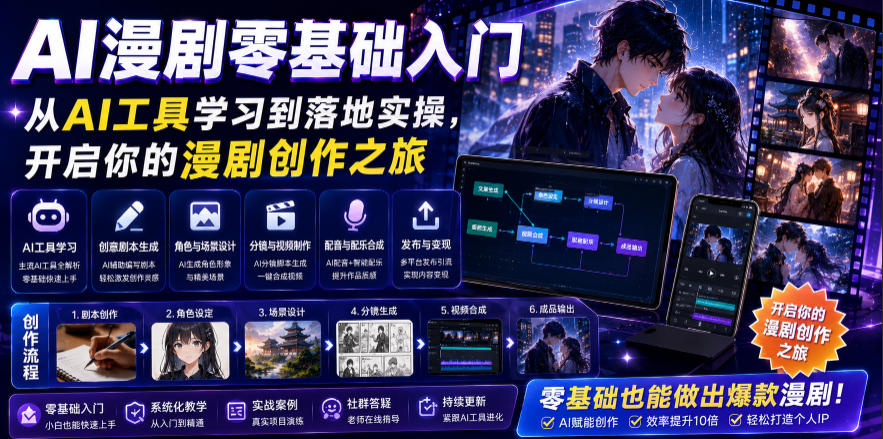 AI漫剧零基础入门，从AI工具学习到落地实操，开启你的漫剧创作之旅-资源后花园