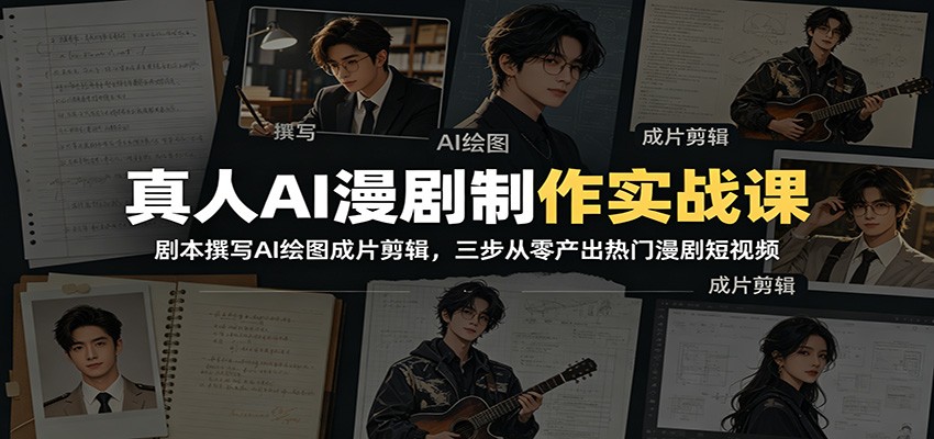 真人AI漫剧制作实战课：剧本撰写AI绘图成片剪辑，三步从零产出热门漫剧短视频-资源后花园