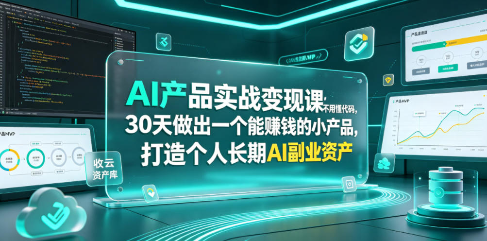 AI产品实战变现课，不用懂代码，30天做出一个能賺钱的小产品，打造个人长期AI副业资产-资源后花园