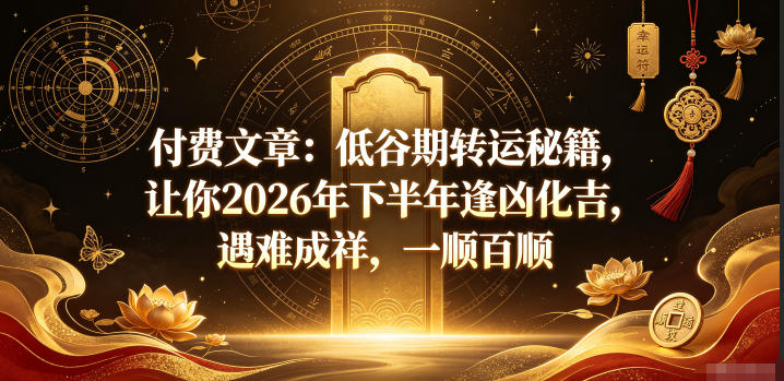 付费文章：低谷期转运秘籍，让你2026年下半年逢凶化吉，遇难成祥，一顺百顺-资源后花园