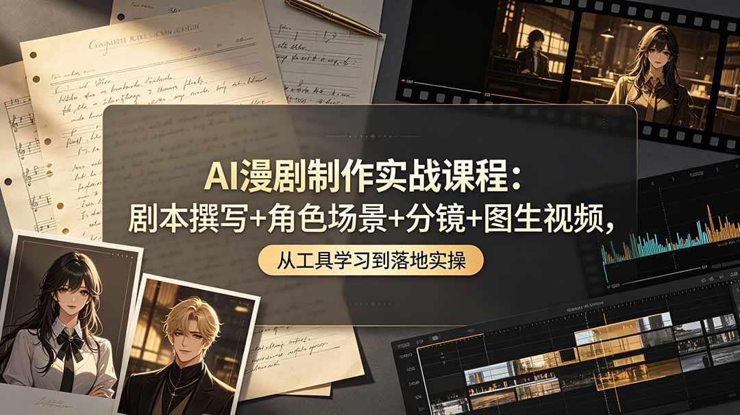 AI漫剧制作实战课程：剧本撰写+角色场景+分镜+图生视频，从工具学习到落地实操-资源后花园
