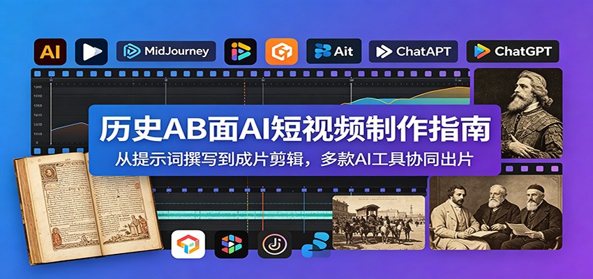 历史AB面AI短视频制作指南：从提示词撰写到成片剪辑，多款AI工具协同出片-资源后花园