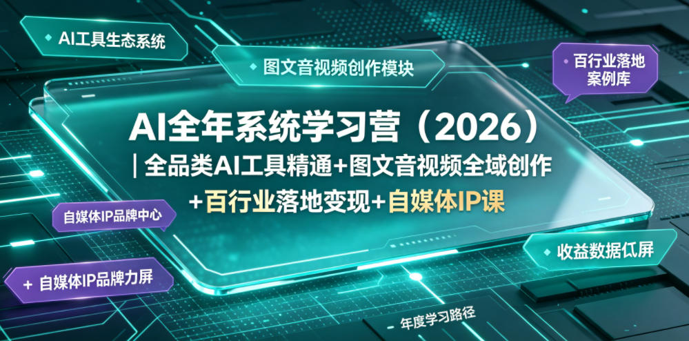AI全年系统学习营(2026)｜全品类AI工具精通+图文音视频全域创作+百行业落地变现+自媒体IP打造年度进阶大课-资源后花园