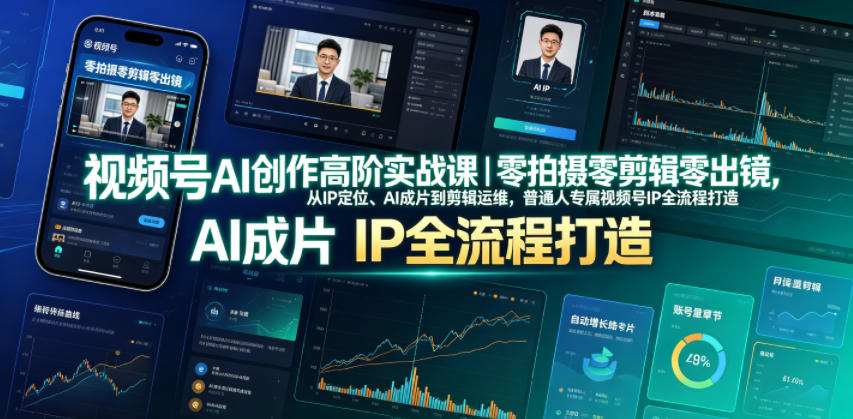 视频号AI创作高阶实战课｜零拍摄零剪辑零出镜，从IP定位、AI成片到剪辑运维，普通人专属视频号IP全流程打造-资源后花园