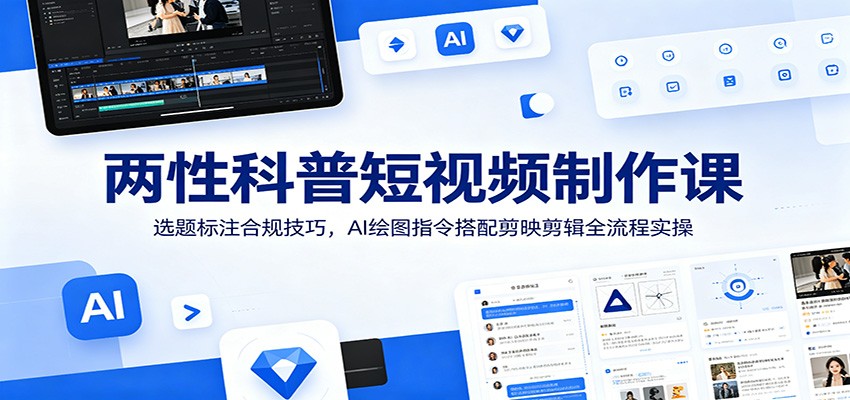 两性科普短视频制作课：选题标注合规技巧，AI绘图指令搭配剪映剪辑全流程实操-资源后花园
