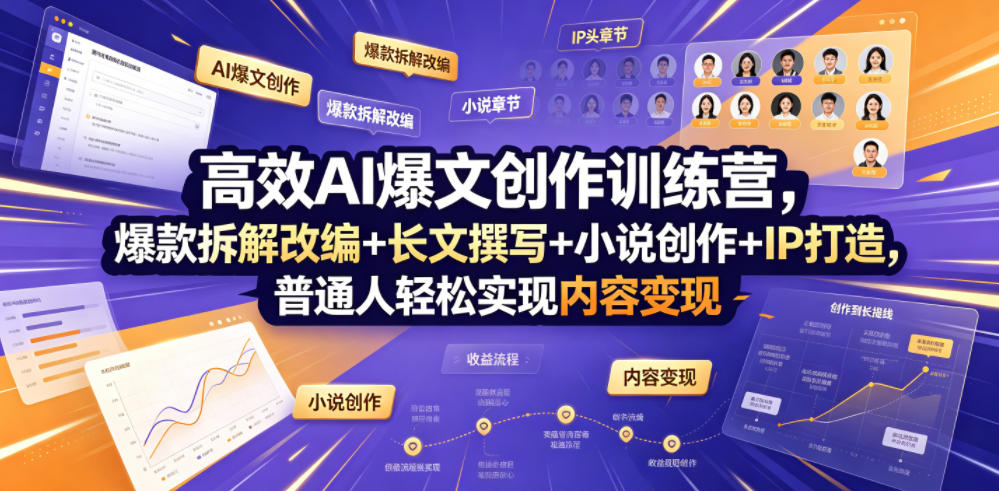 高效AI爆文创作训练营，爆款拆解改编+长文撰写+小说创作+IP打造，普通人轻松实现内容变现-资源后花园