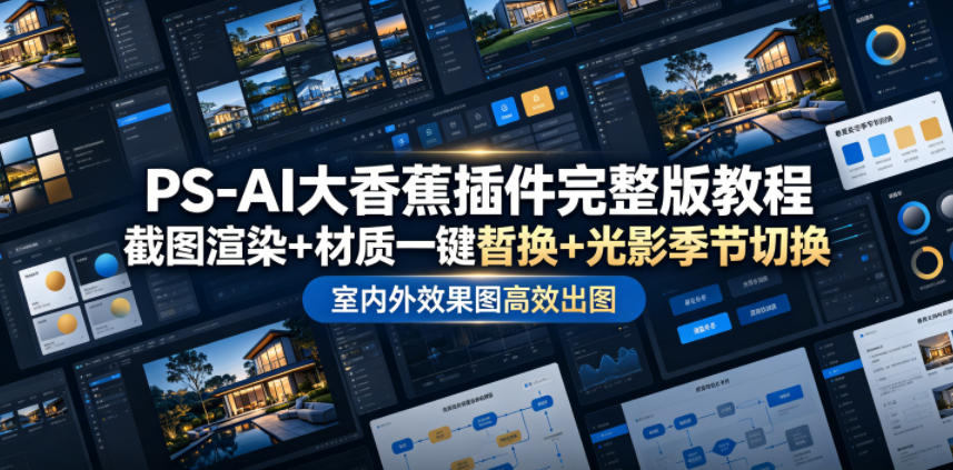 PS-AI大香蕉插件完整版教程，截图渲染+材质一键替换+光影季节切换，室内外效果图高效出图高阶课程-资源后花园