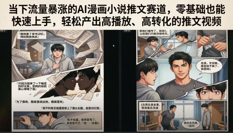 当下流量暴涨的AI漫画小说推文赛道，零基础也能快速上手，轻松产出高播放、高转化的推文视频-资源后花园