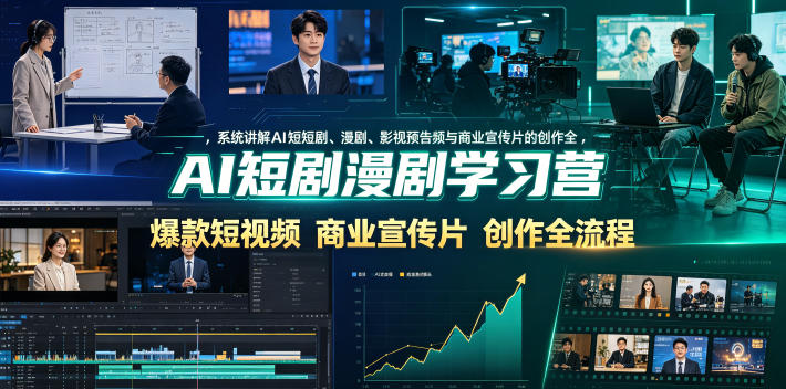 AI短剧漫剧学习营，系统讲解AI短剧、漫剧、影视预告片、爆款短视频与商业宣传片的创作全流程-资源后花园