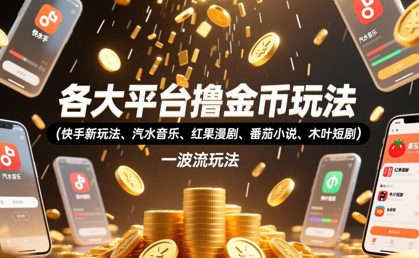 各大平台撸金币玩法(快手新玩法、汽水音乐、红果漫剧、番茄小说、木叶短剧)，一波流玩法(收费398元的教程)-资源后花园