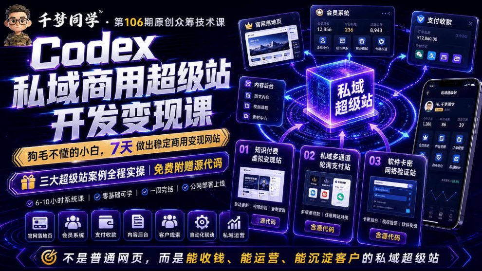 Codex私域商用超级站Ai开发变现课，7天带你从零基础到能自己动手做出能收钱、能运营、能沉淀客户的私域超级站-资源后花园