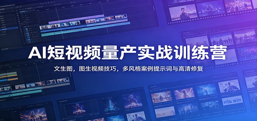 AI短视频量产实战训练营：文生图，图生视频技巧，多风格案例提示词与高清修复-资源后花园