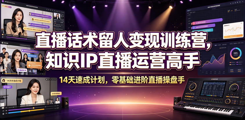 直播话术留人变现训练营，知识IP直播运营高手，14天速成计划，零基础进阶直播操盘手-资源后花园