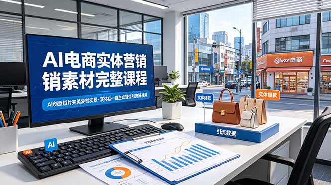 AI电商实体营销素材完整课程，AI创意短片完美复刻实景，实体店一键生成宣传引流短视频-资源后花园