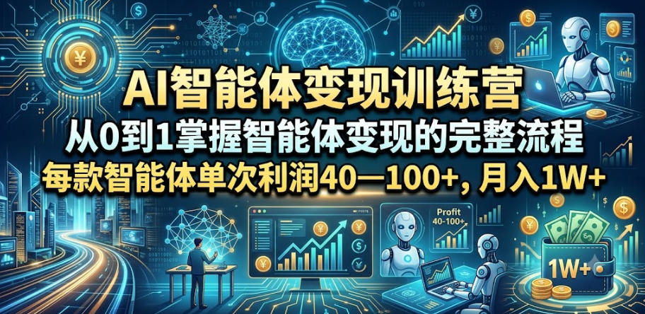AI智能体变现训练营，从0到1掌握智能体变现的完整流程，每款智能体单次利润40—100+，月入1W+-资源后花园