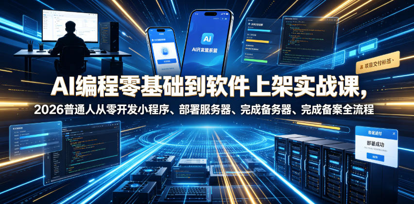 AI编程零基础到软件上架实战课，2026普通人从零开发小程序、部署服务器、完成备案全流程项目落地教程-资源后花园