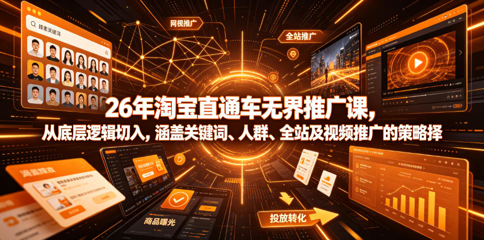26年淘宝直通车无界推广课，从底层逻辑切入，涵盖关键词、人群、全站及视频推广的策略选择-资源后花园