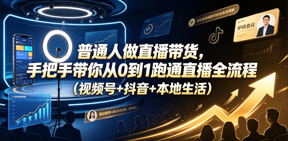 普通人做直播带货，手把手带你从0到1跑通直播全流程(视频号+抖音+本地生活)-资源后花园
