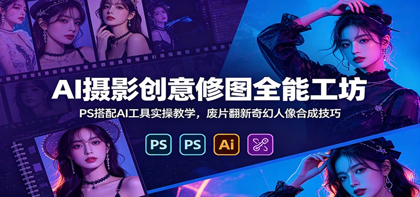 AI摄影创意修图全能工坊：PS搭配AI工具实操教学，废片翻新奇幻人像合成技巧-资源后花园