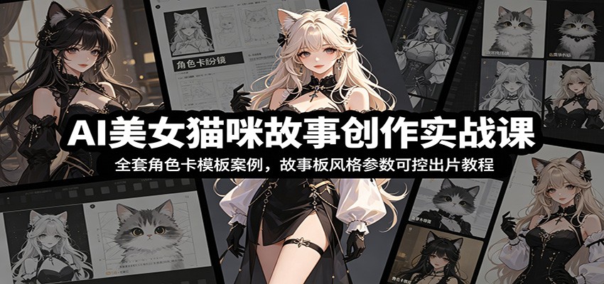 AI美女猫咪故事创作实战课：全套角色卡模板案例，故事板风格参数可控出片教程-资源后花园
