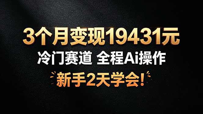 3个月变现19431元，冷门赛道 全程Ai操作，新手2天学会！-资源后花园